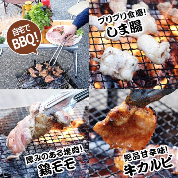 肉祭り5種 味付き牛カルビ、味付き牛ハラミ、牛しま腸、鶏モモ、豚ロース（合計2kgセット）