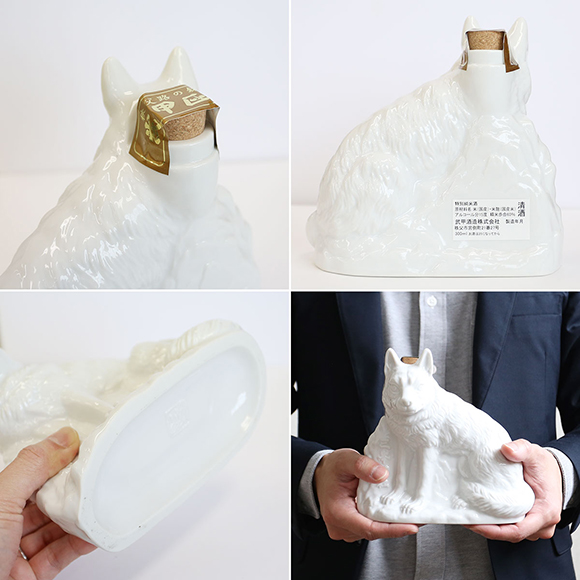 三峰神社の山犬様　白い狼　陶器入り日本酒　武甲正宗300ｍｌ