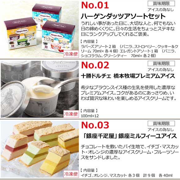 選べるアイスクリーム3種［ハーゲンダッツor十勝プレミアムorベルギーチョコ］