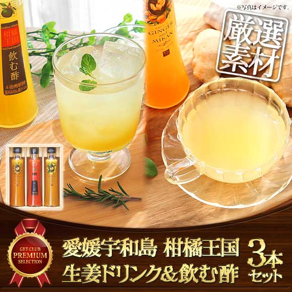 愛媛宇和島 柑橘王国　生姜ドリンク＆飲む酢3本セット
