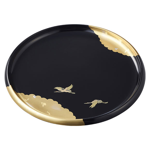 加賀百万石 純金箔工芸 歓び 丸盆  (黒)2A5