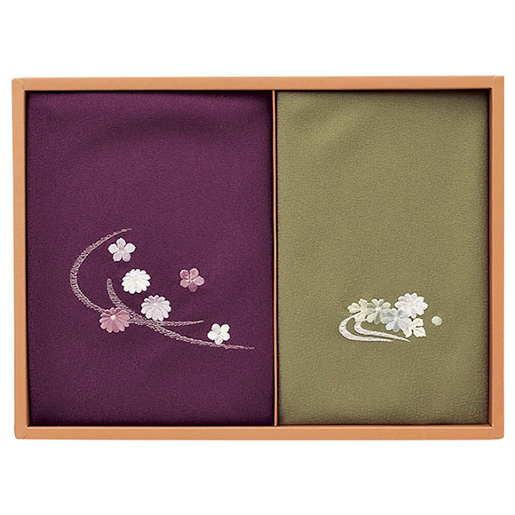 洛北 刺繍入り二巾風呂敷&金封包み 紫/利久 250-50B