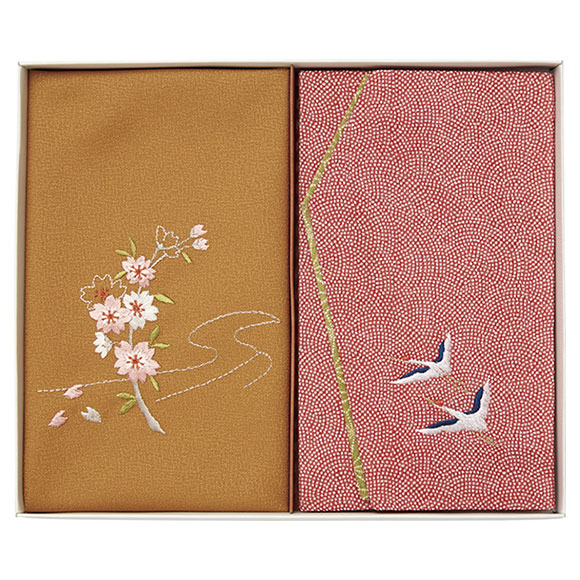 洛北 刺繍入り金封包み&金封ふくさ 赤鶴 H037a