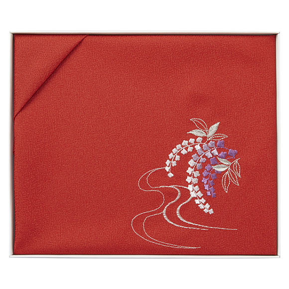 洛北 刺繍入り二巾風呂敷 赤 H031a