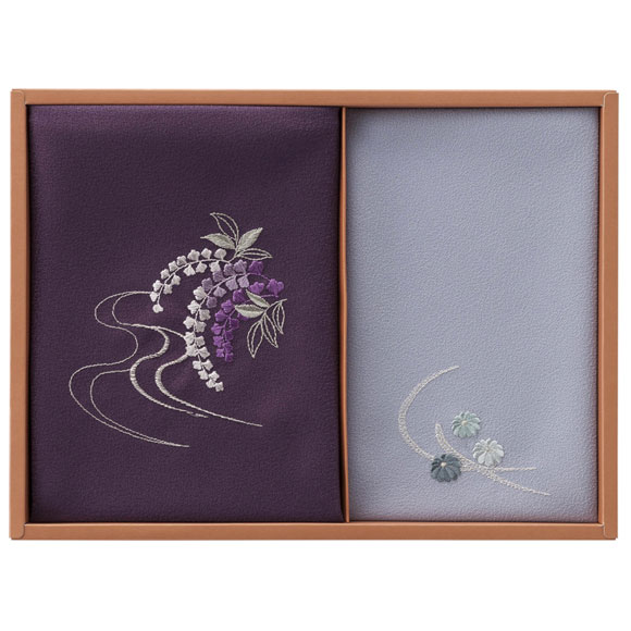 洛北 刺繍入り二巾風呂敷＆刺繍入り金封包み 紫 H018B