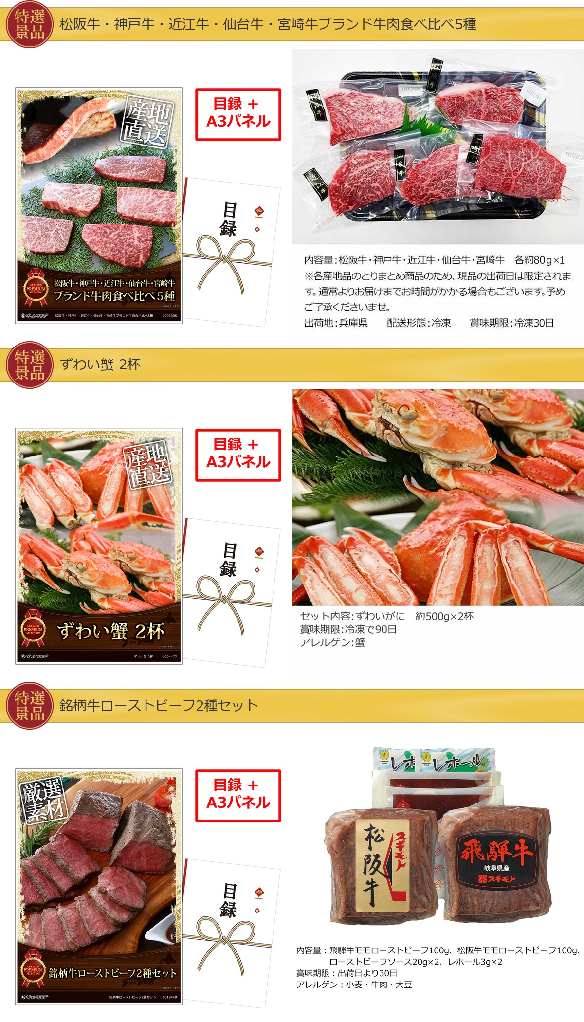 ビップ景品60,000円15点景品セット詳細