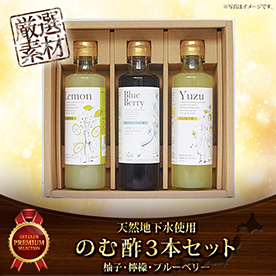 天然地下水使用のむ酢3本セット（柚子・檸檬・ブルーベリー）【目録引換券】