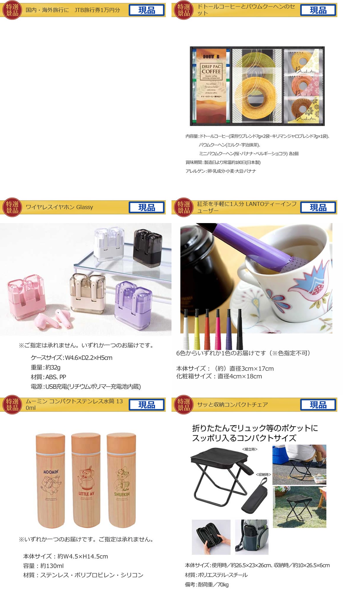 国内・海外旅行に JTB旅行券1万円分入り50,000円25点景品セット詳細