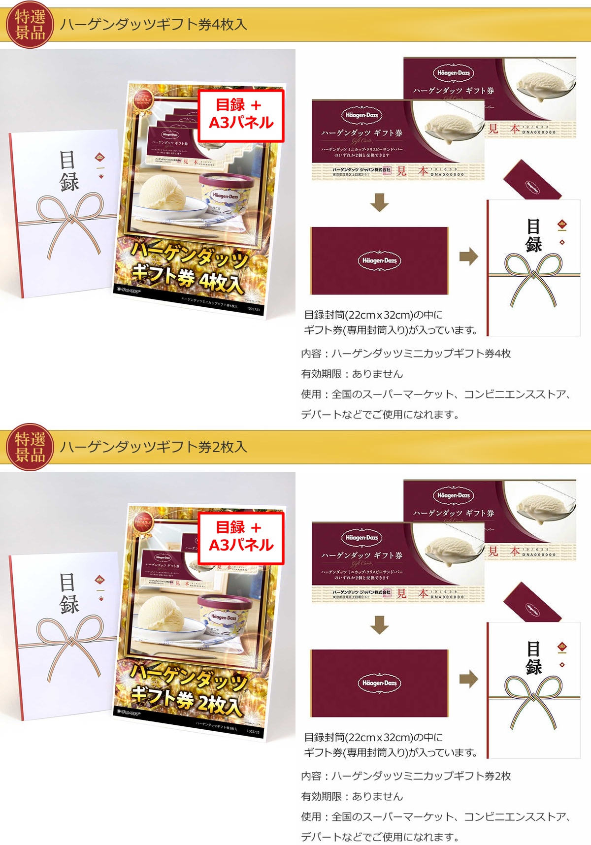 ハーゲンダッツ【ギフト券・A3パネル】入り20,000円15点景品セット詳細