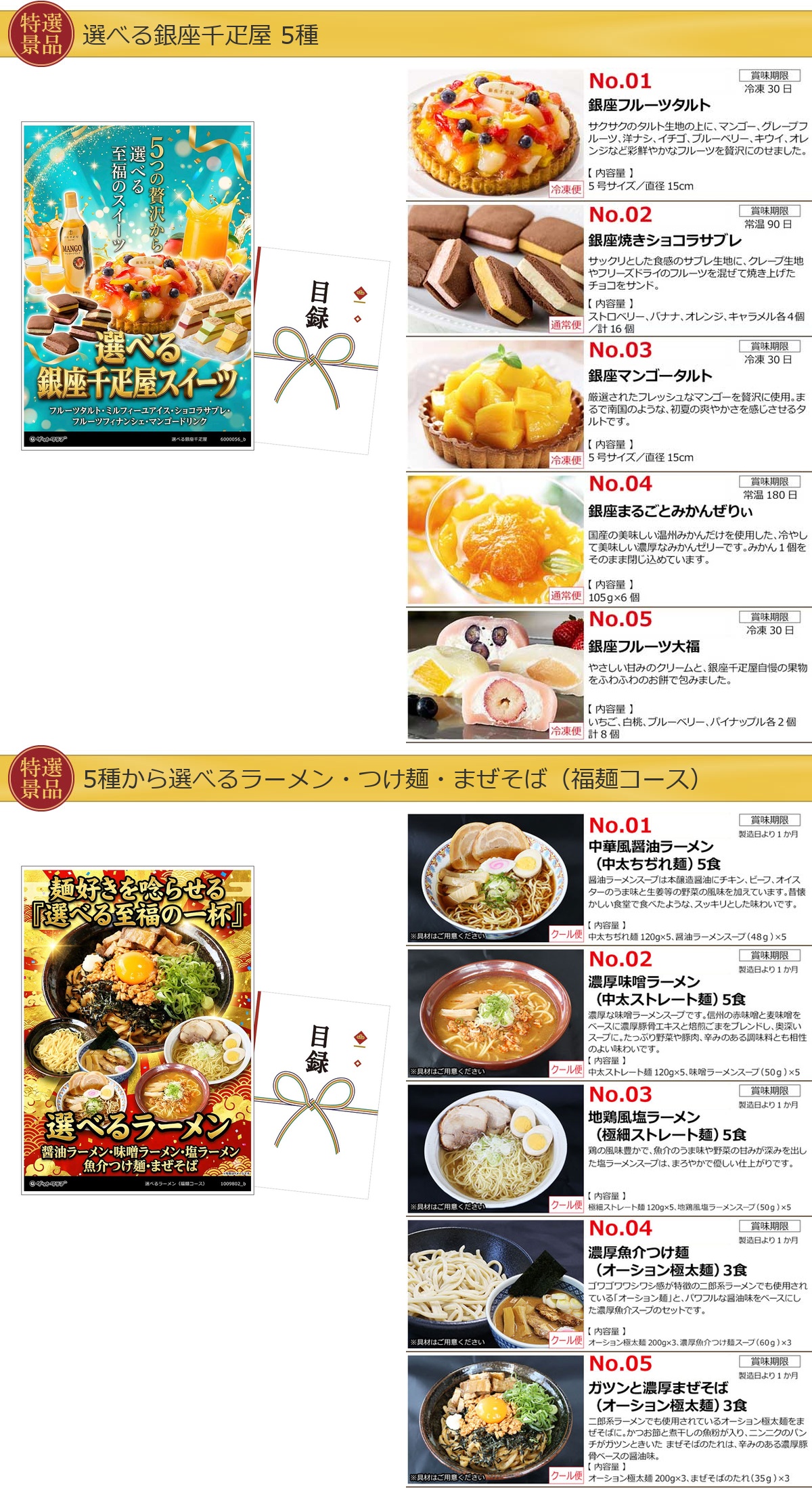 選べるグルメ目録景品4点セット A3パネル付き[お肉・海産物・スイーツ・ラーメン]C004詳細