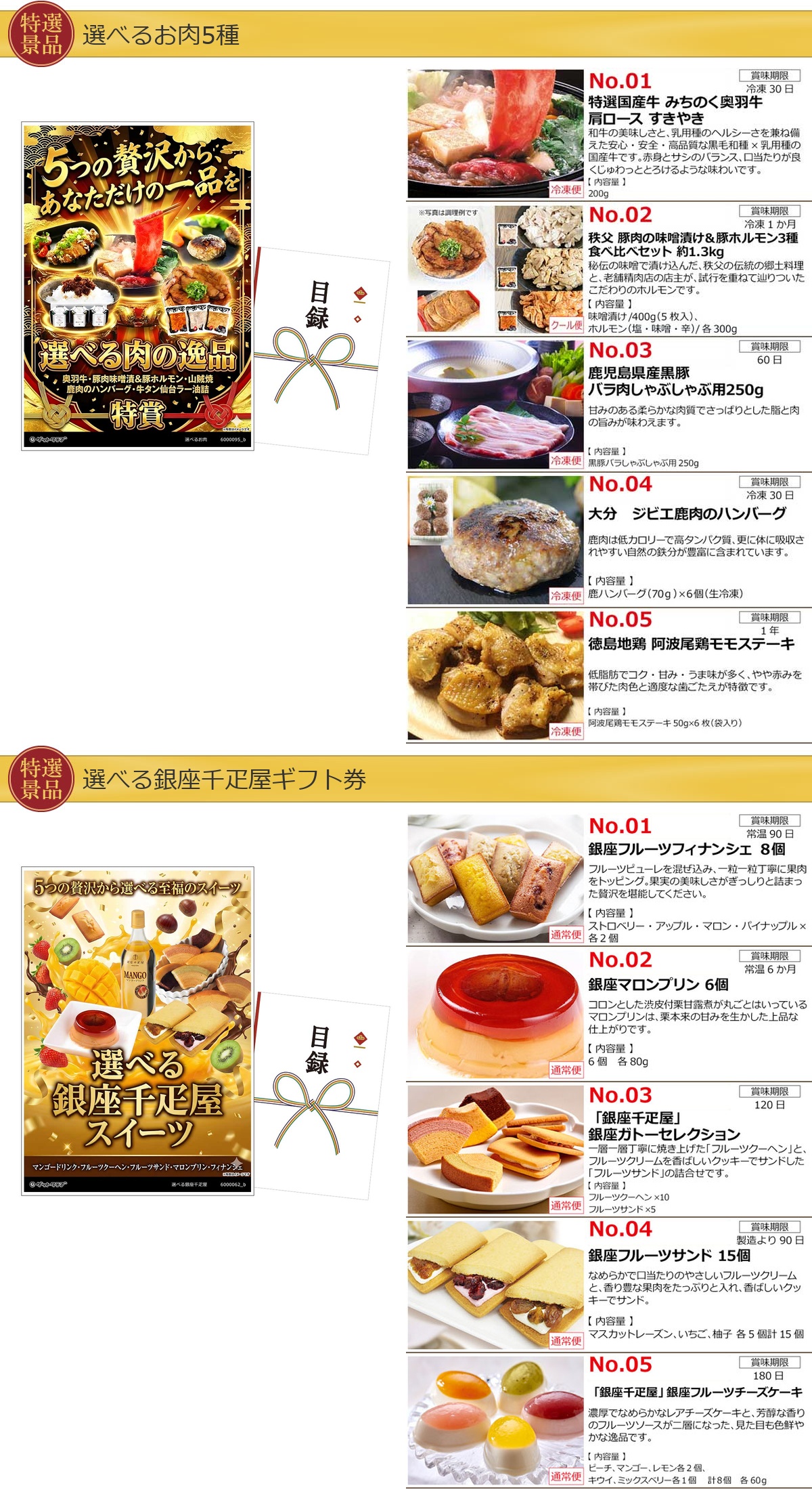 選べるグルメ目録景品4点セット A3パネル付き[お肉・スイーツ・カレー・ラーメン]C006詳細