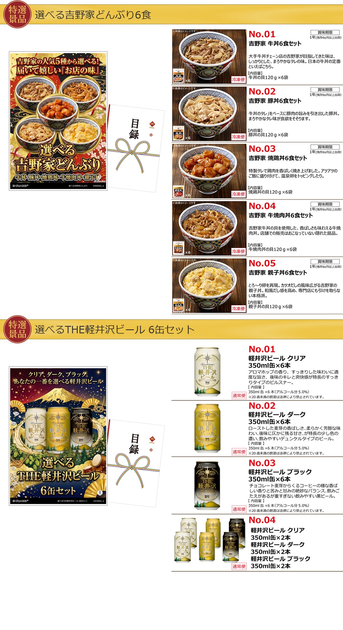 選べるグルメ目録景品4点セット A3パネル付き[お肉・スイーツ・丼・ビール]C009詳細