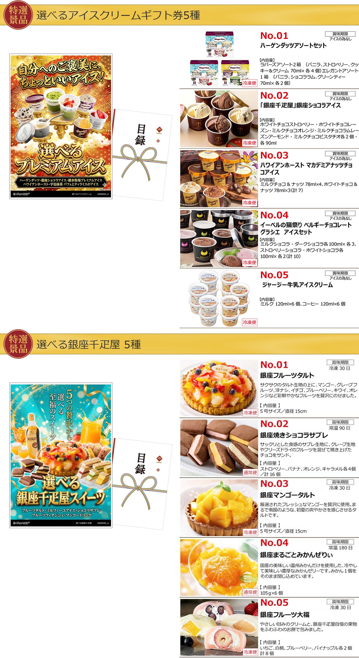 選べるグルメ目録景品6点セット A3パネル付き[肉・海鮮・アイス・スイーツ・カレー・麺]E009詳細