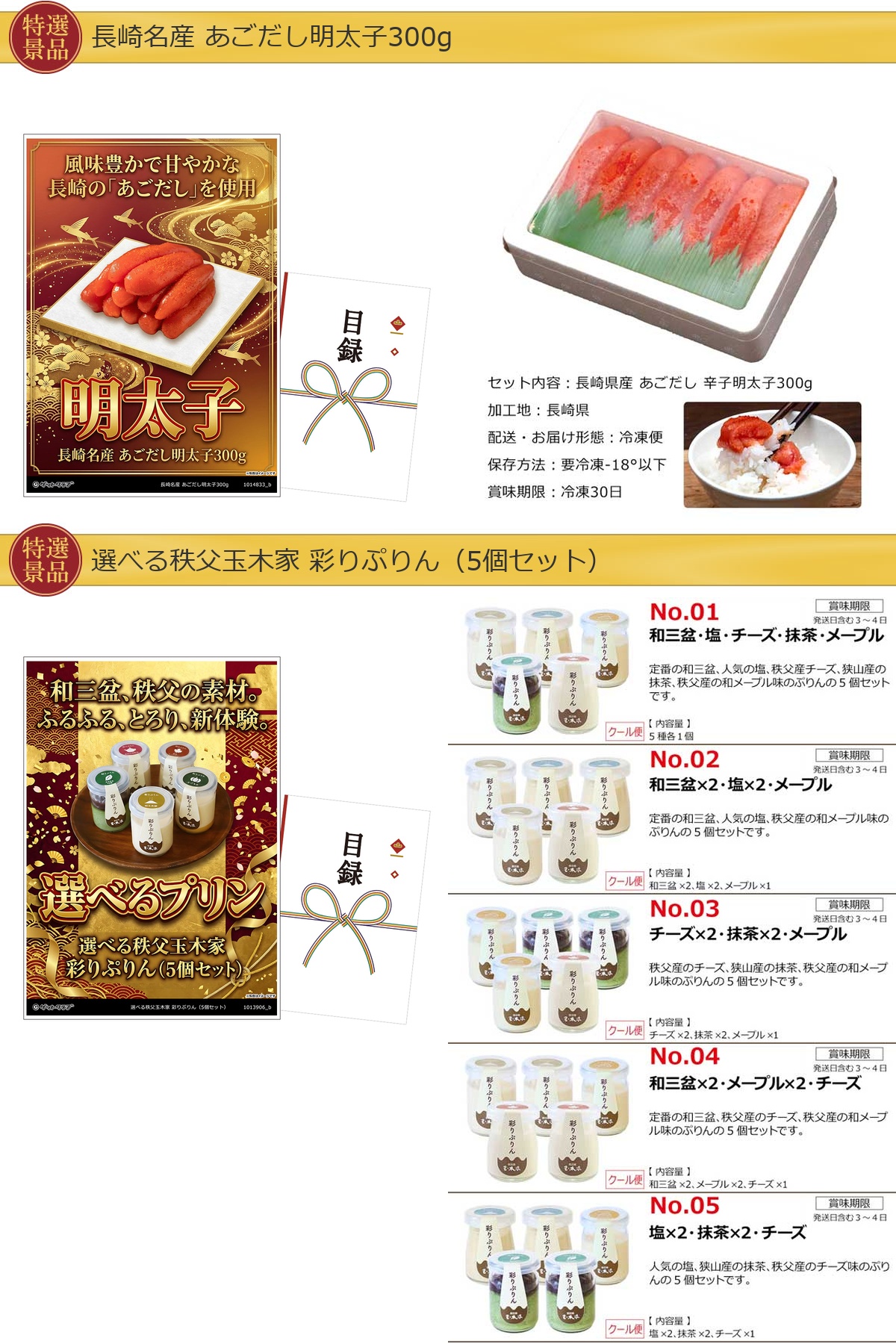 豪華グルメ目録景品6点セット A3パネル付き[松阪牛・中華・鰻・明太子・プリン・豚肉味噌漬]E026詳細