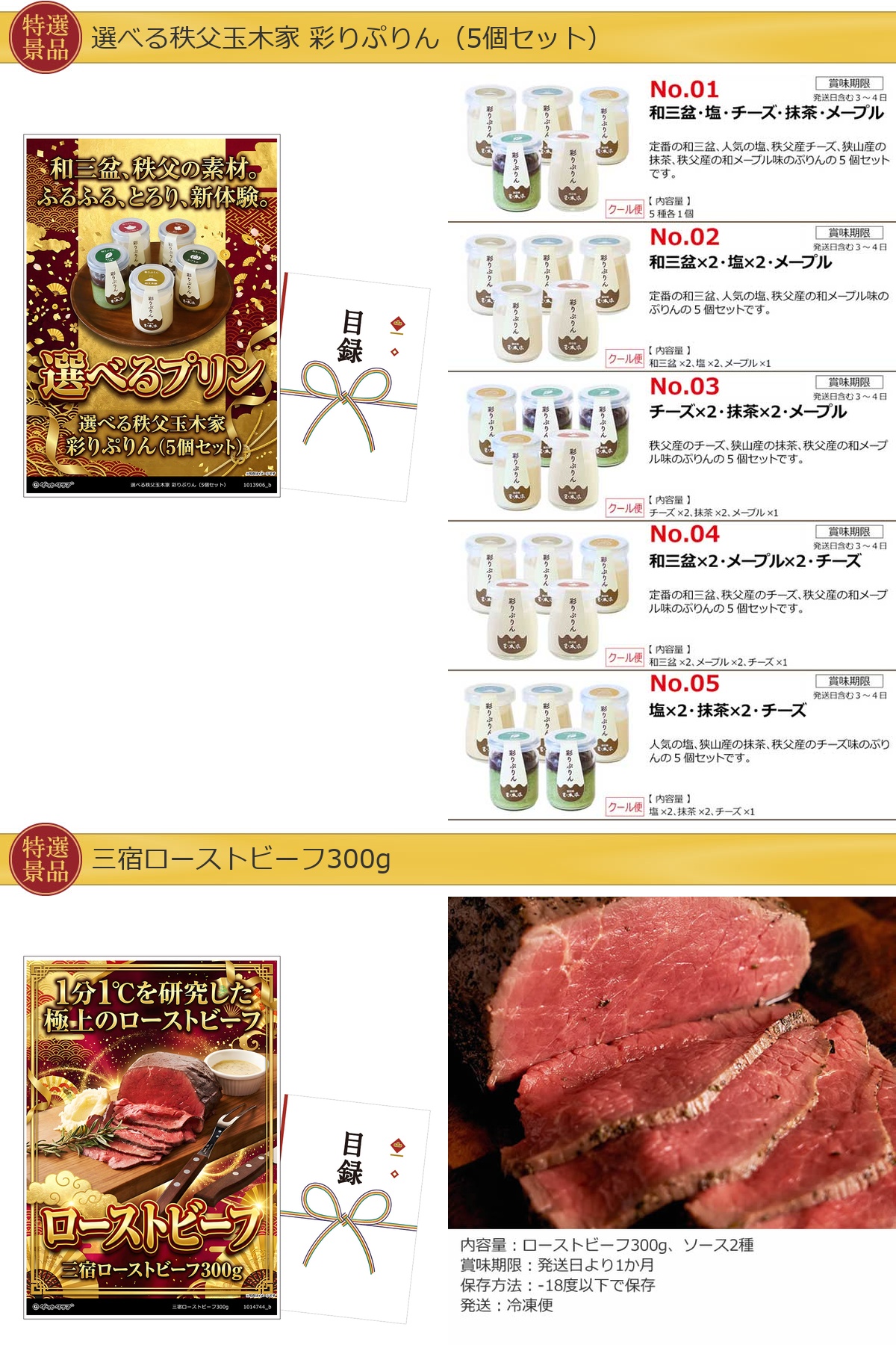 豪華グルメ目録景品6点セット A3パネル付き[ふぐ・豚肉味噌漬・プリン・和牛・果物・麺]E028詳細
