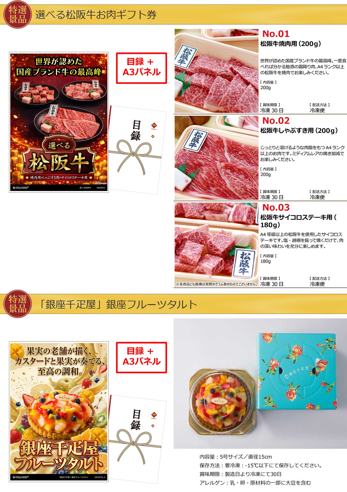 グルメ 10点景品セット A3パネル付 [和牛・蟹・鰻・松阪牛・タルト・ハーゲンダッツス]I031詳細