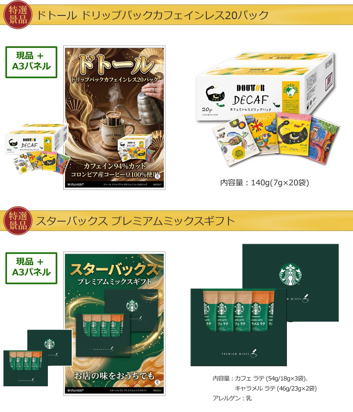 グルメ 10点景品セット A3パネル付 [和牛・蟹・鰻・松阪牛・タルト・ハーゲンダッツス]I031詳細