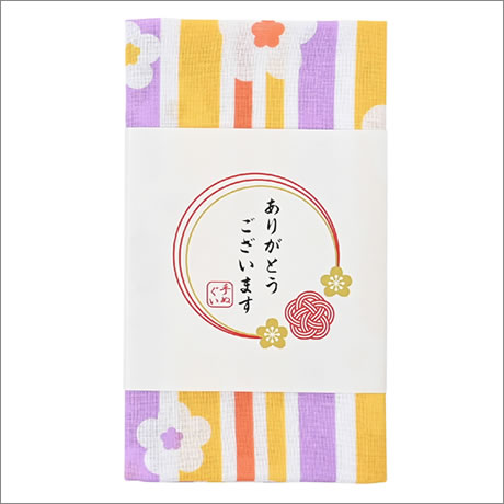 「ありがとうございます」和柄文様手ぬぐい　縦縞梅ちらし