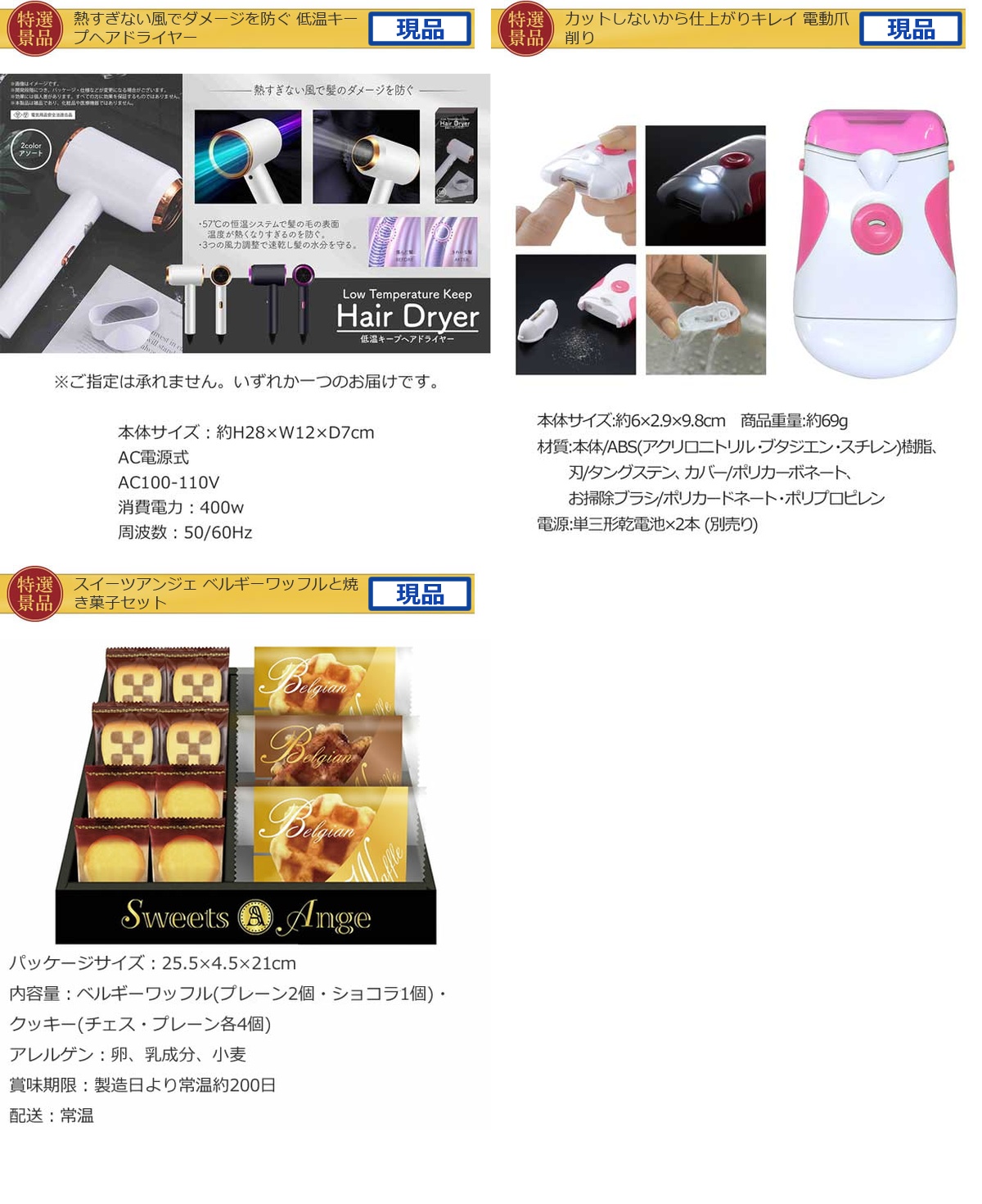 ビップ景品99,999円10点景品セット詳細